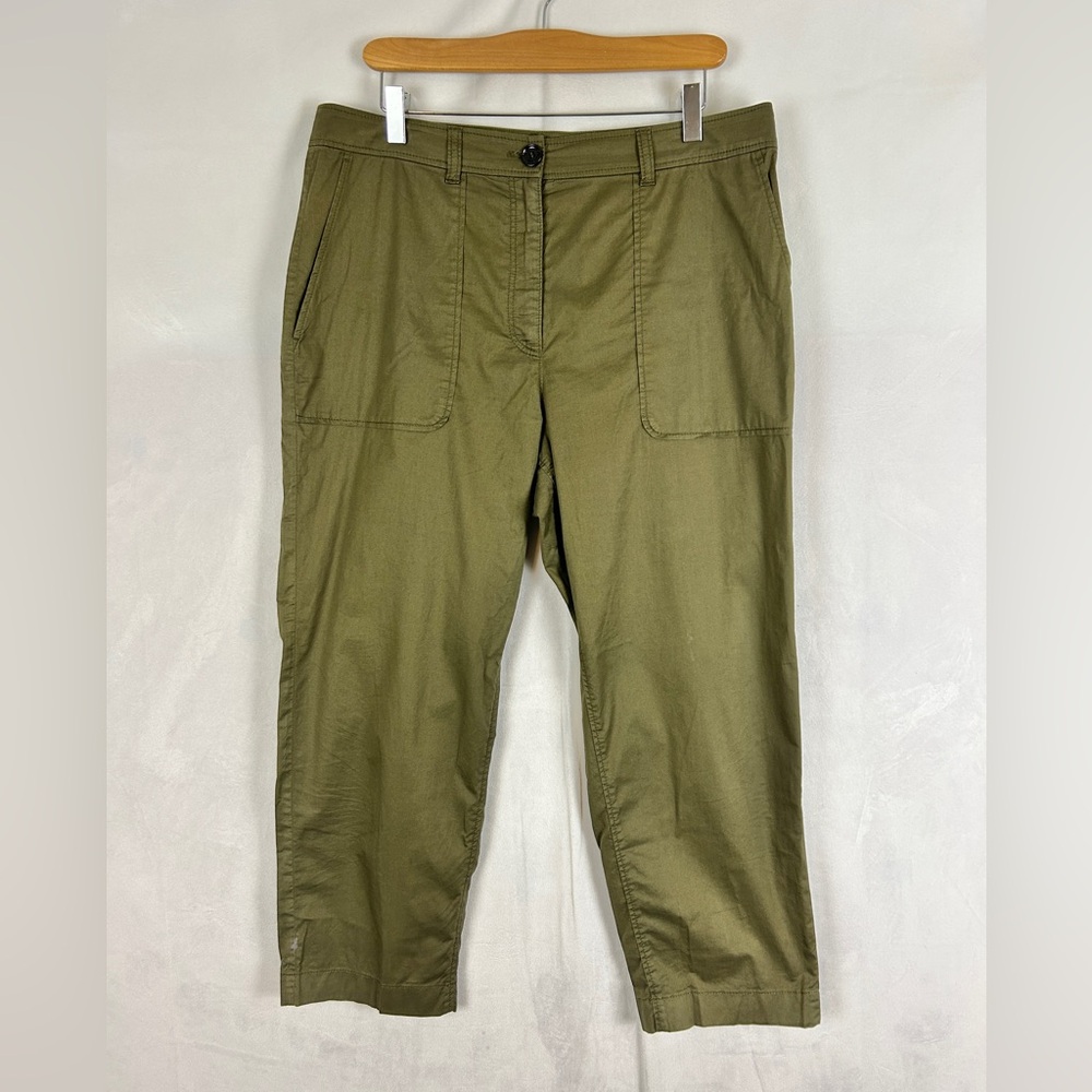MARC CAIN Lightweight Casual Cropped Trousers Olive Green Women's Size 12 Cotton